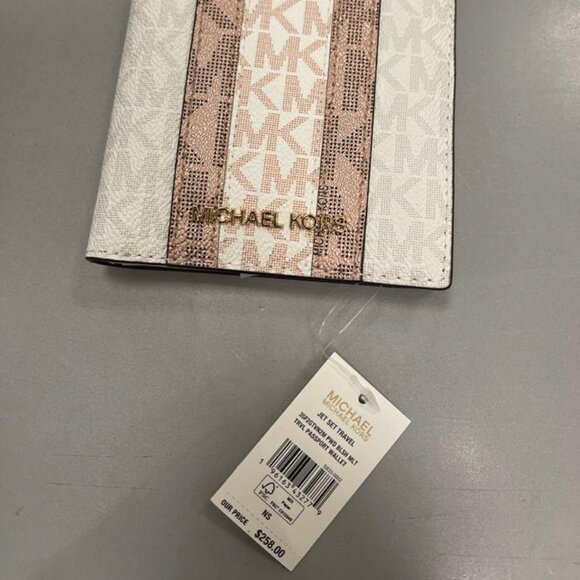 Michael Kors passport wallet stripe jet set MK signature powder blush multi - Picture 2 of 5
